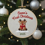 Custom Name Baby's First Christmas Hand Embroidered Ornament, Reindeer Holiday Decor, Personalized Unique Gift for Baby, 2025 Christmas Gift