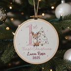 Custom Reindeer Baby's First Christmas Hand Embroidered Ornament, Personalized Unique Gift for New Baby, 2025 Christmas Gift, Holiday Decor 3