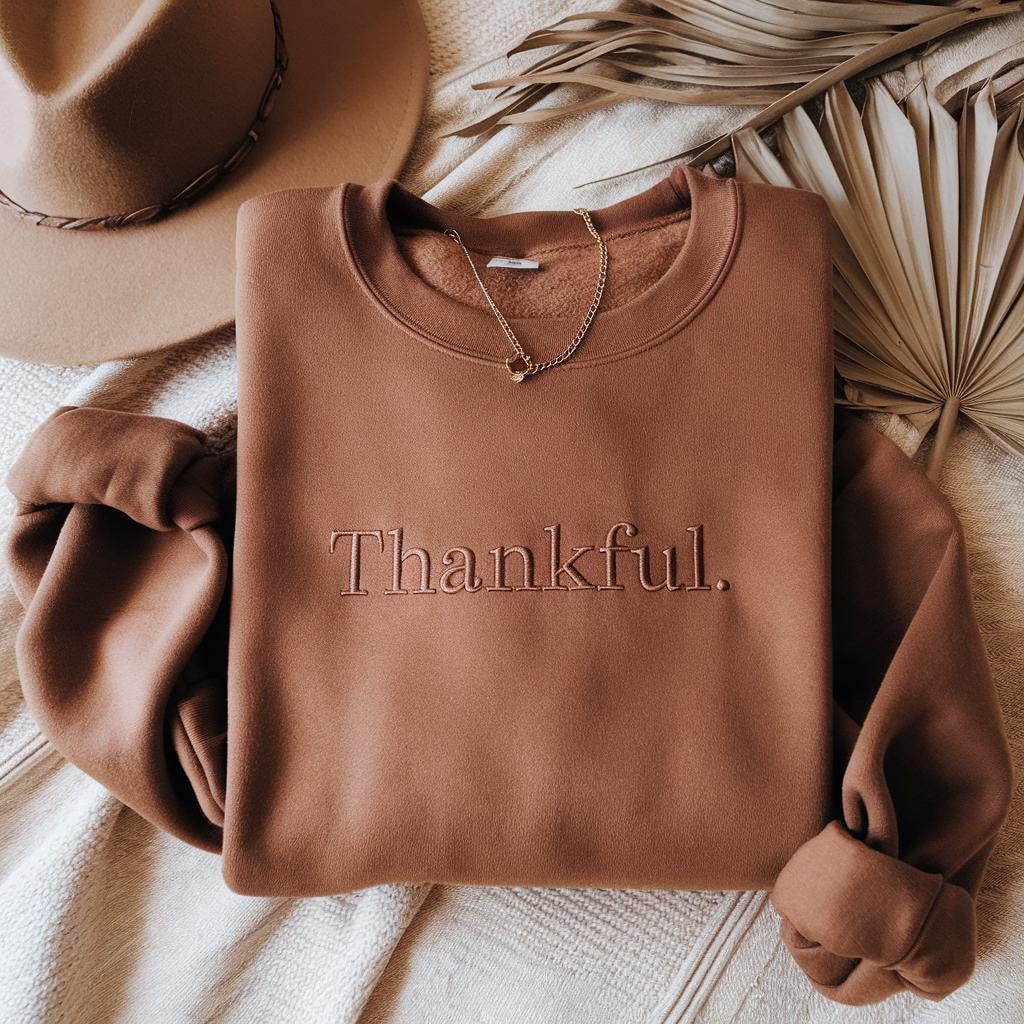Embroidered Thankful Sweatshirt, Thanksgiving Sweatshirt, Cute Fall Crewneck, Fall Shirt, Religious Gift Idea, Retro Fall Season, Autumn Tee