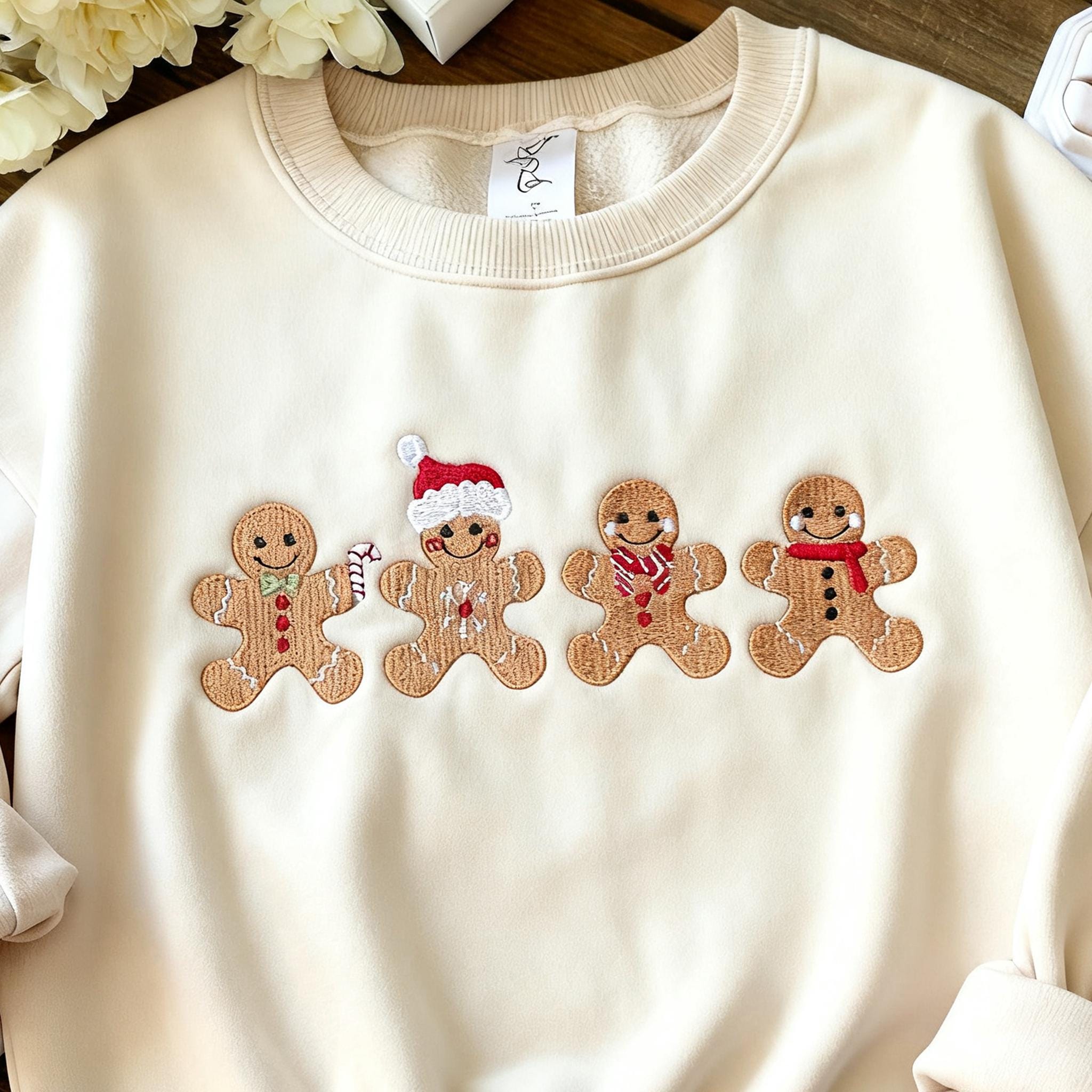 Embroidered Cute Gingerbread Cookies Sweatshirt, Womens Christmas Sweatshirt, Merry Christmas,Festive Unisex Winter Sweater,Christmas gifts