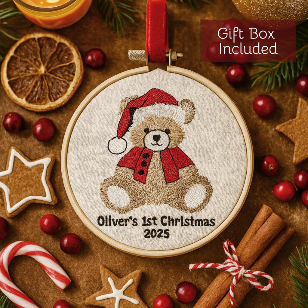 Baby's First Christmas Ornament, Embroidered New Baby Gift Custom Embroidered Ornament Keepsake Personalized Ornament for Baby 1st Christmas
