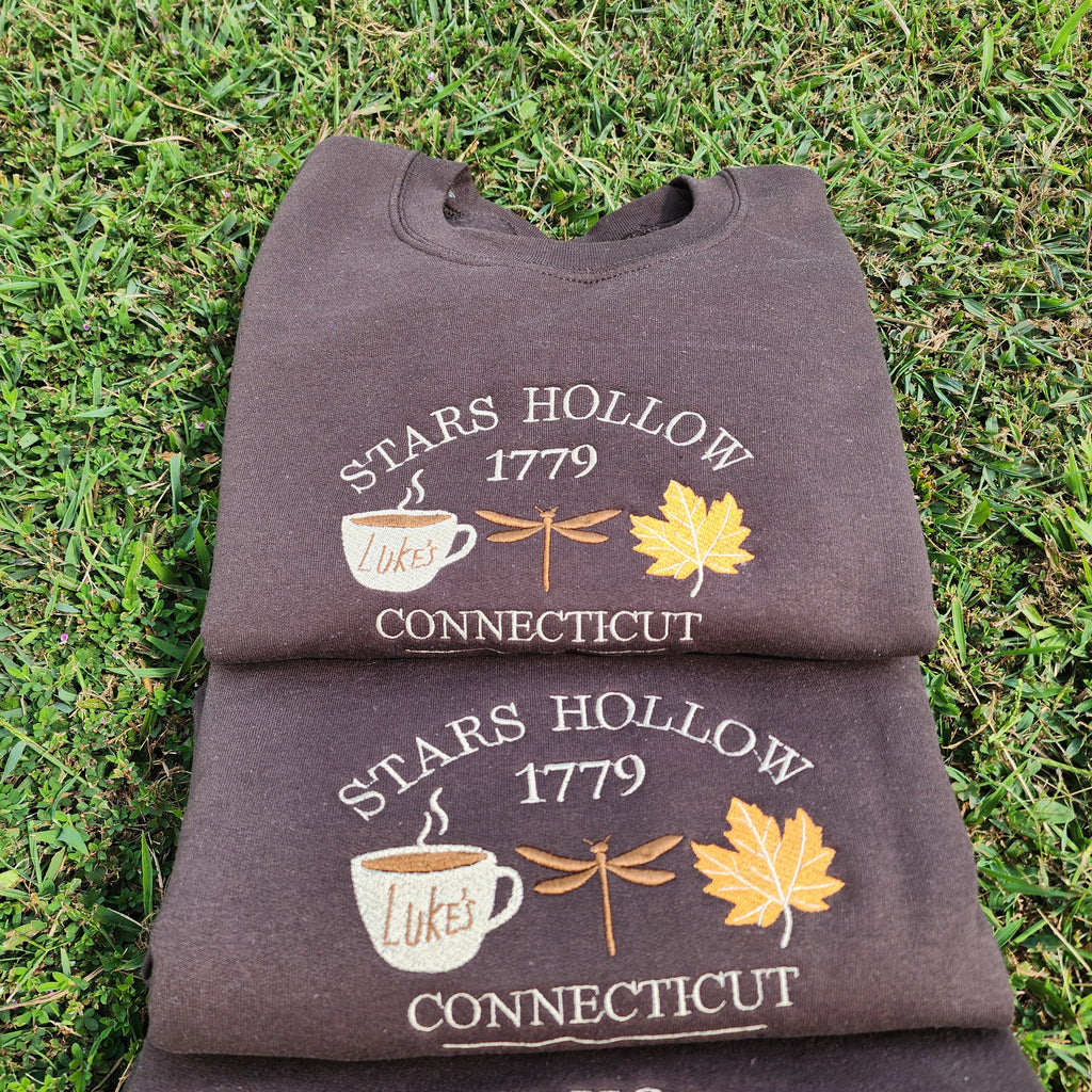 Gilmore Embroidered Sweatshirt, Stars Hollow dragonfly Embroidery, Luke's Coffee Leaves Autumn Sweater For Fans, Cute Christmas Gift For Her