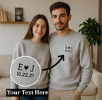 Personalized Embroidered Couple Sweatshirt, Hoodie Custom Initials Wedding Date on Left Chest Anniversary Gift T-Shirt, Valentines Day Shirt