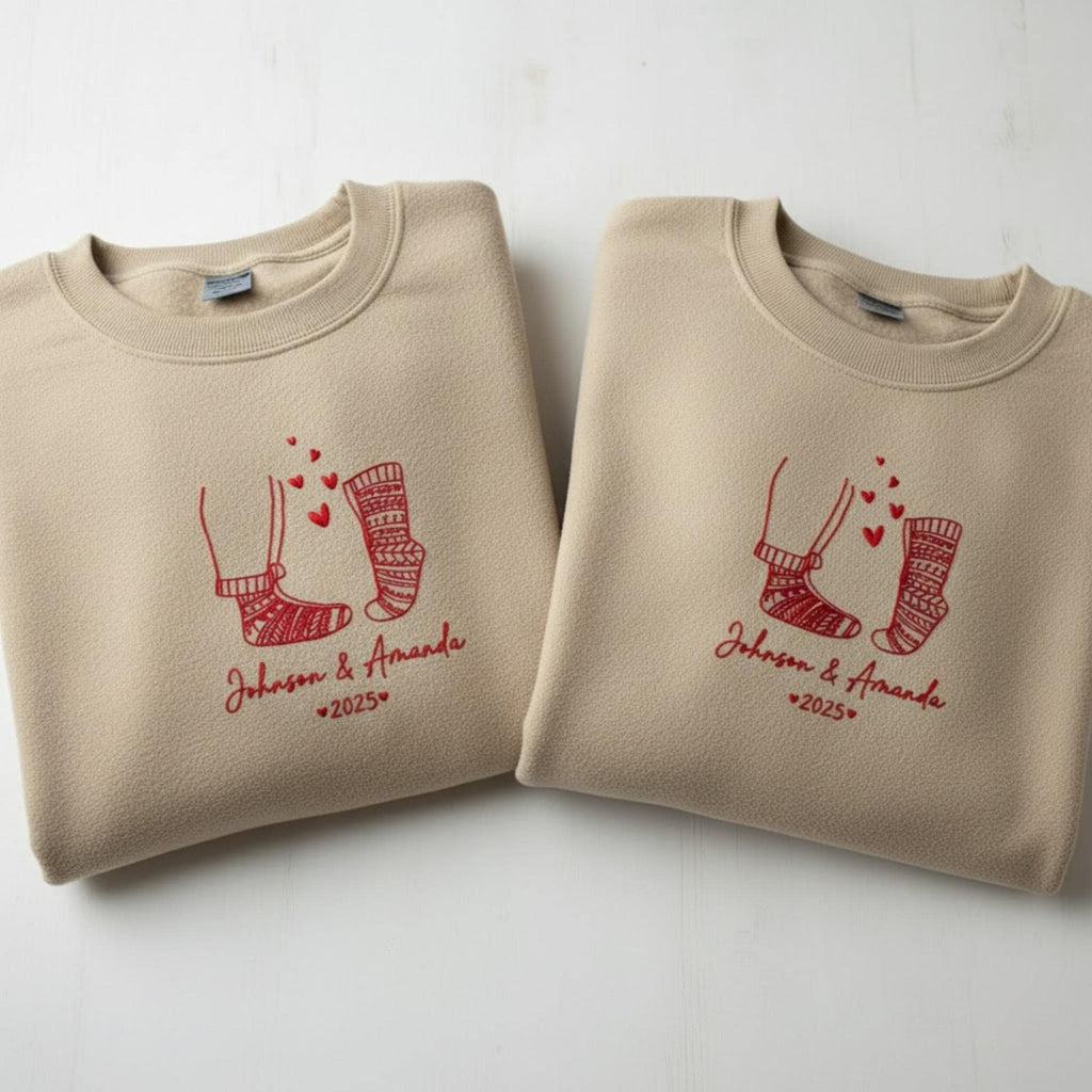 Matching Embroidered His and Hers Christmas Sweatshirt Personalized Couple Names First Christmas Married Holiday Sweatshirt Gift