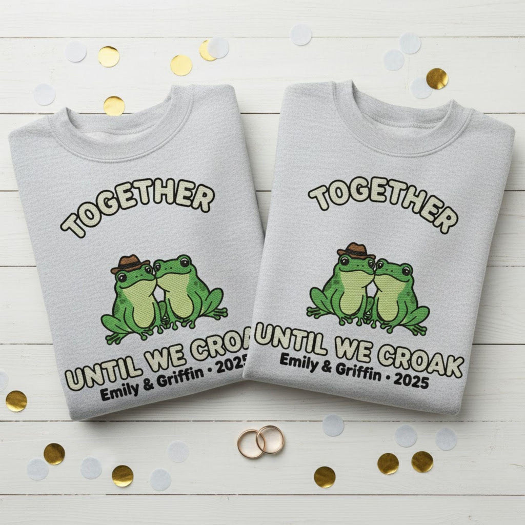 Romantic Frog Couple Embroidered Sweatshirt Personalized Engagement Anniversary Gift Matching