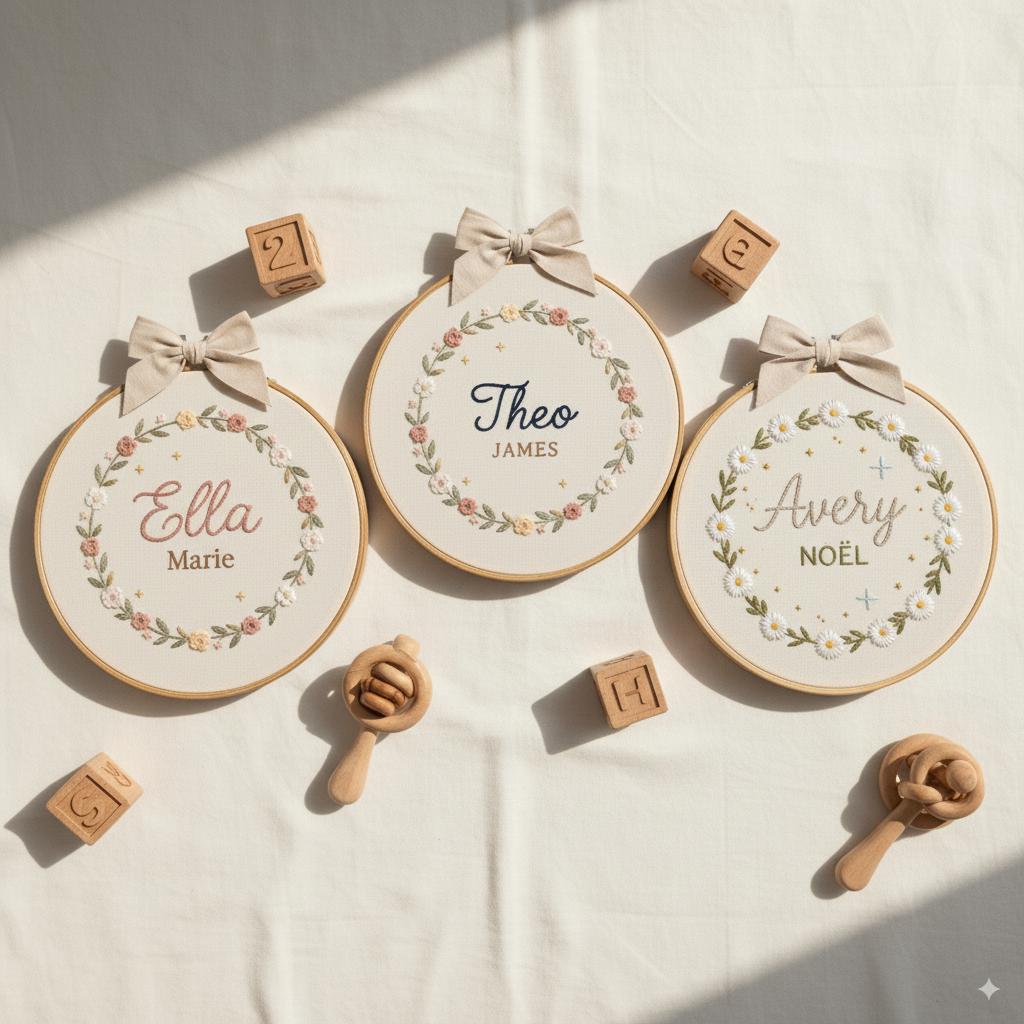 Custom Embroidered Baby Name Hoop | Floral Nursery Art & Baby Shower Gift | Embroidery Gift for Newborn Baby Shower | Newborn Nursery Decor