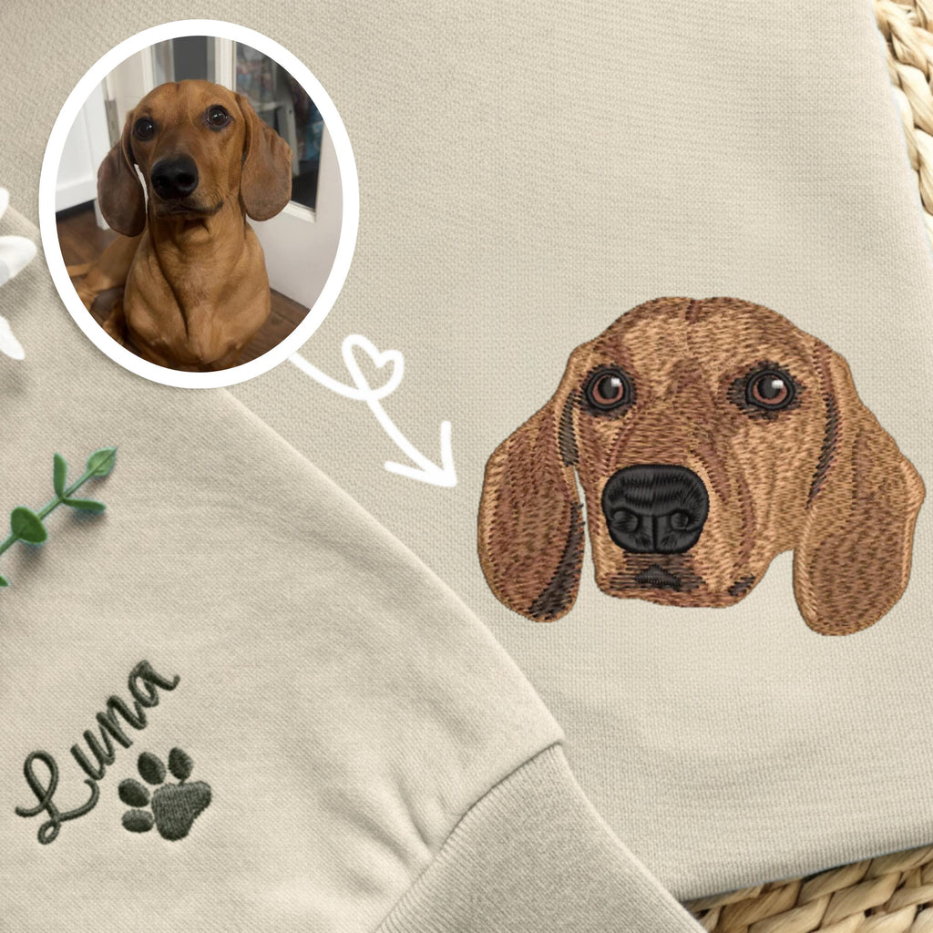 Embroidered Dachshund Sweatshirt, Custom Pet Portrait, Dog Memorial Gift