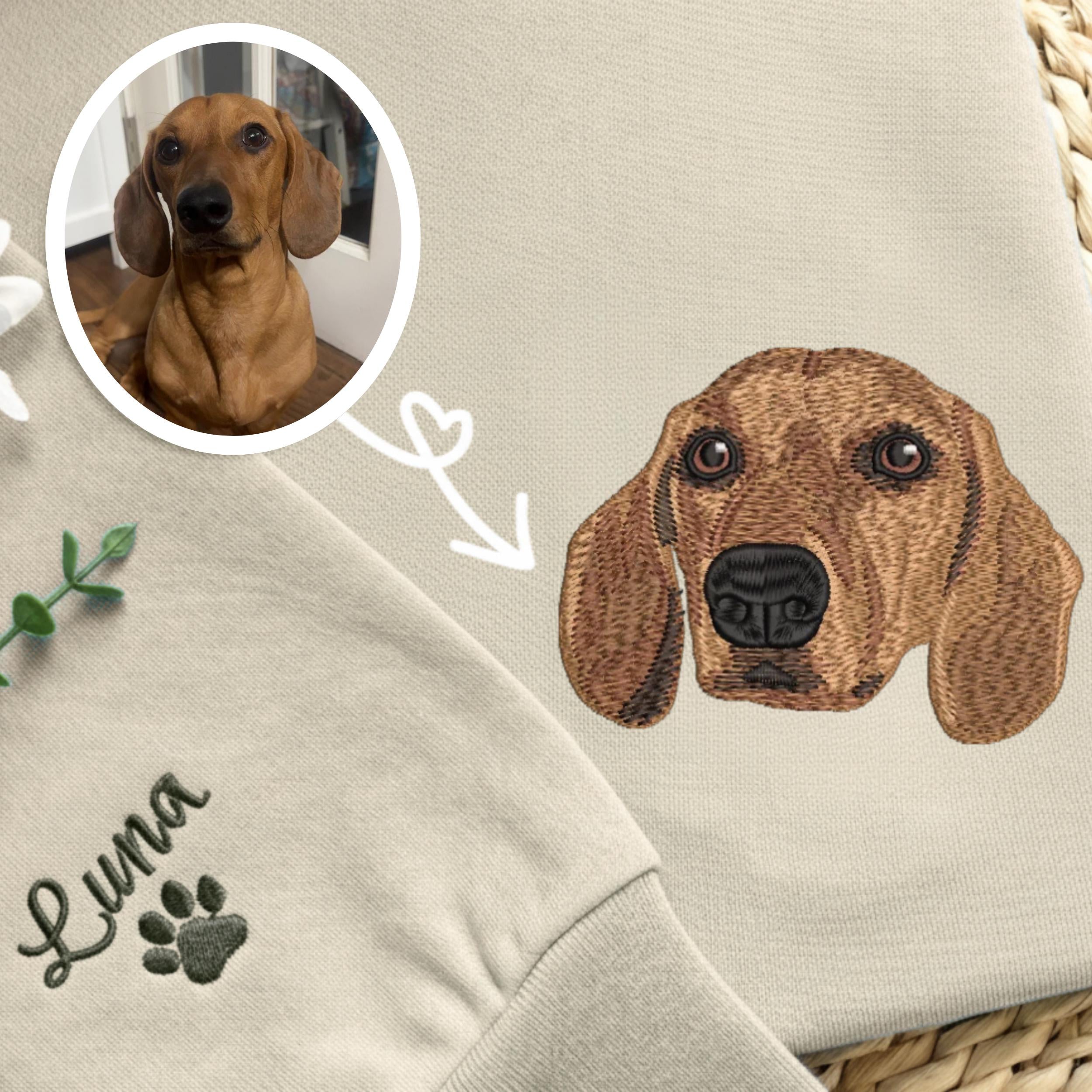Embroidered Dachshund Sweatshirt, Custom Pet Portrait, Dog Memorial Gift
