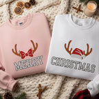 Embroidered Merry Christmas Matching Sweatshirt Couple Holiday Shirt Embroidery Crewneck Festive Winter Jumper Gift for Him Her