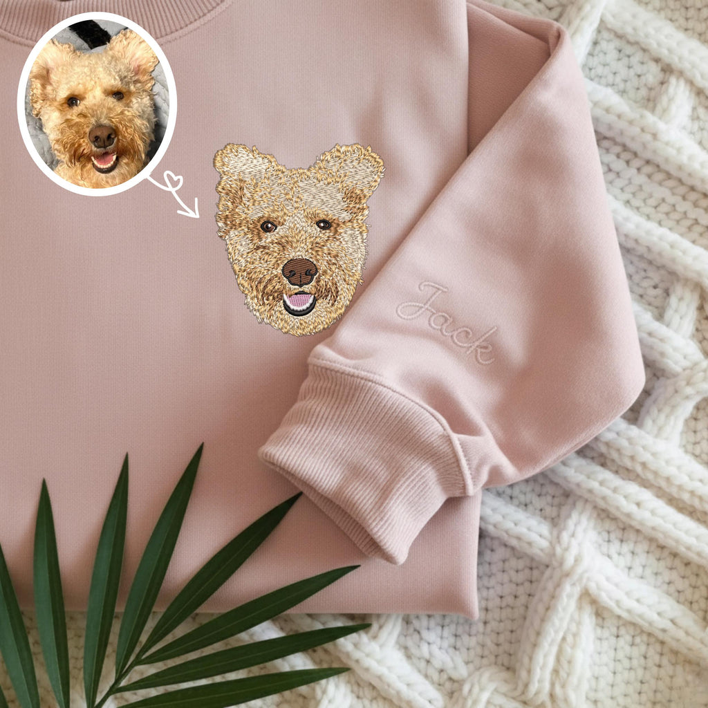 Custom Pet Portrait Embroidered Sweatshirt, Dog Memorial Gift