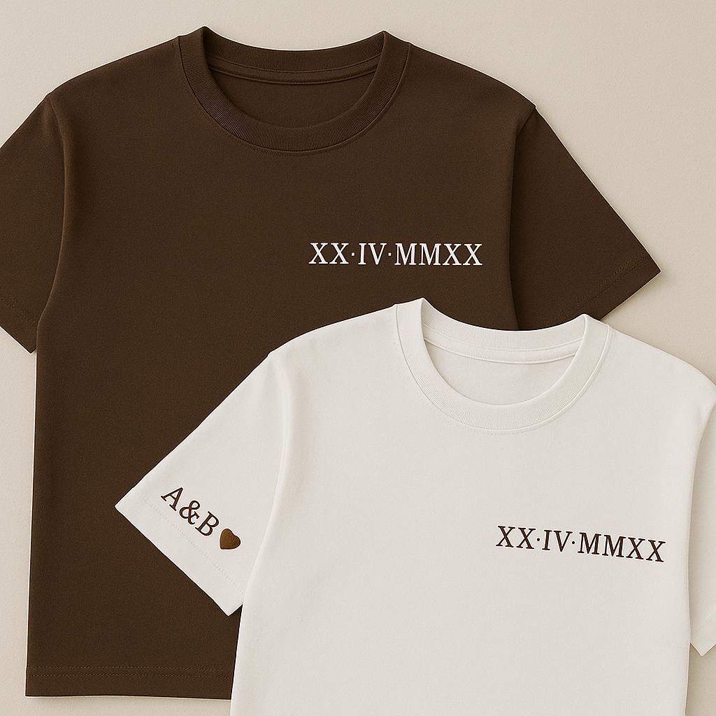 Roman Numeral Embroidered Matching Sweatshirt, Custom Initials With Heart Sleeve , Boyfriend Gift, Custom Anniversary Date Couple Jumper