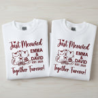 Just Married Cat Lover Embroidered Sweatshirt Custom Wedding Cats Shirt Honeymoon Matching Bride Groom Gift Personalized
