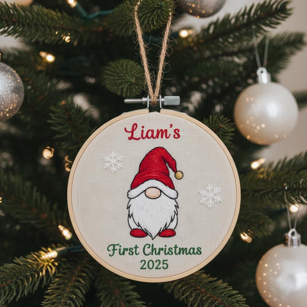 Custom Name Baby's First Christmas Hand Embroidered Ornament, Reindeer Holiday Decor, Personalized Unique Gift for Baby, 2025 Christmas Gift
