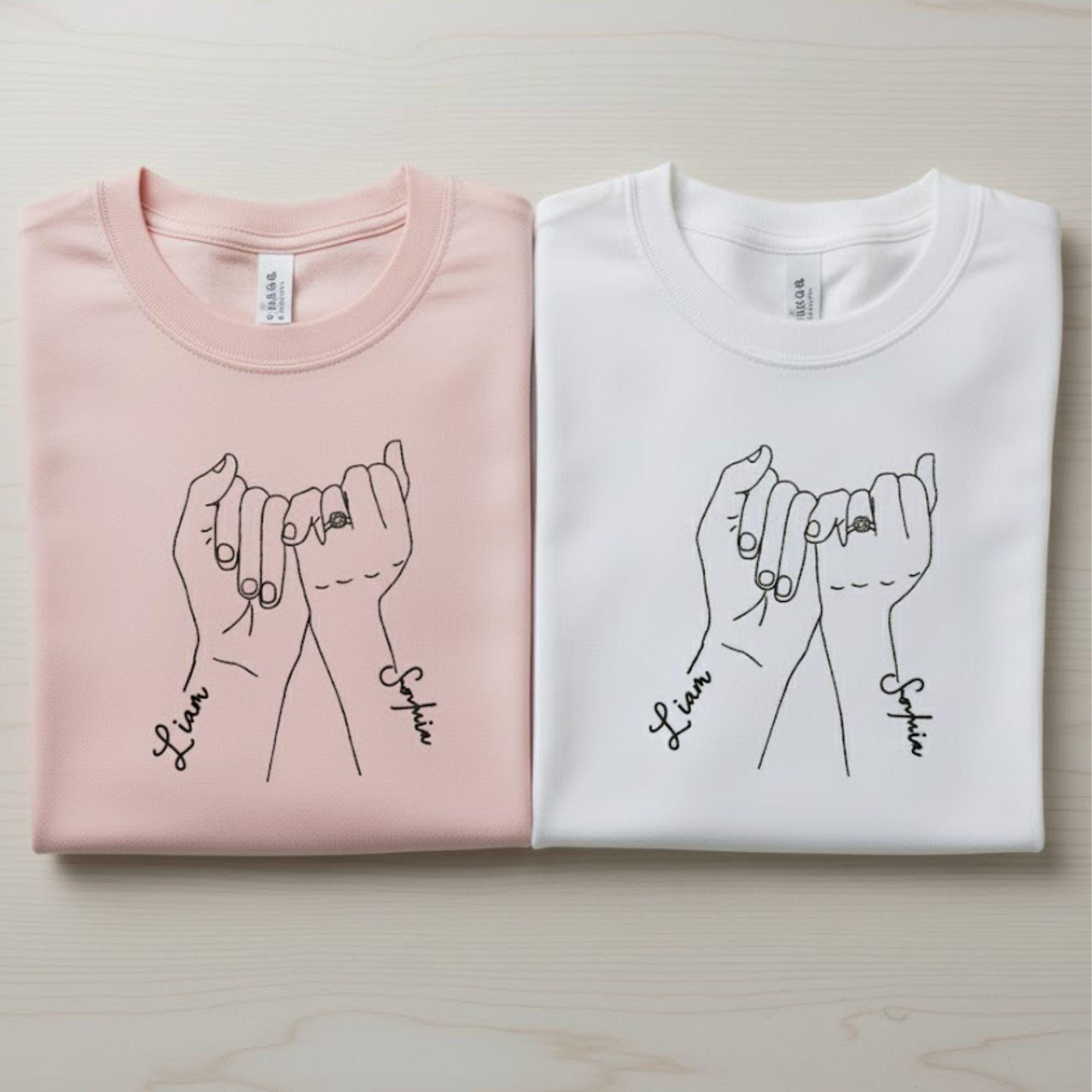 Couples embroidered sweatshirt holding hands line art design matching his and hers anniversary gift matching outfit