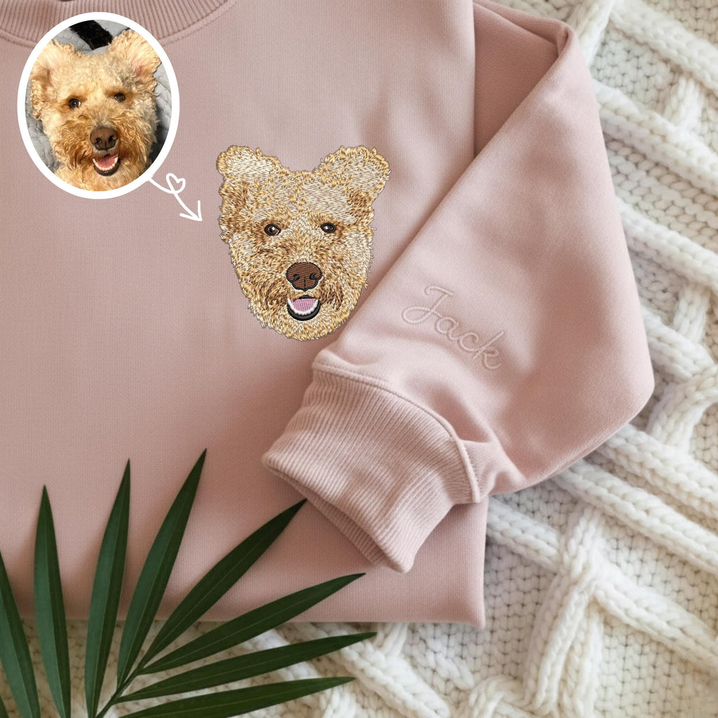 Custom Pet Portrait Embroidered Sweatshirt, Dog Memorial Gift