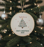Personalized Baby's First Christmas Hand Embroidered Ornament, Handmade Holiday Decor, Unique Gift for New Baby, Custom Christmas Tree Gift