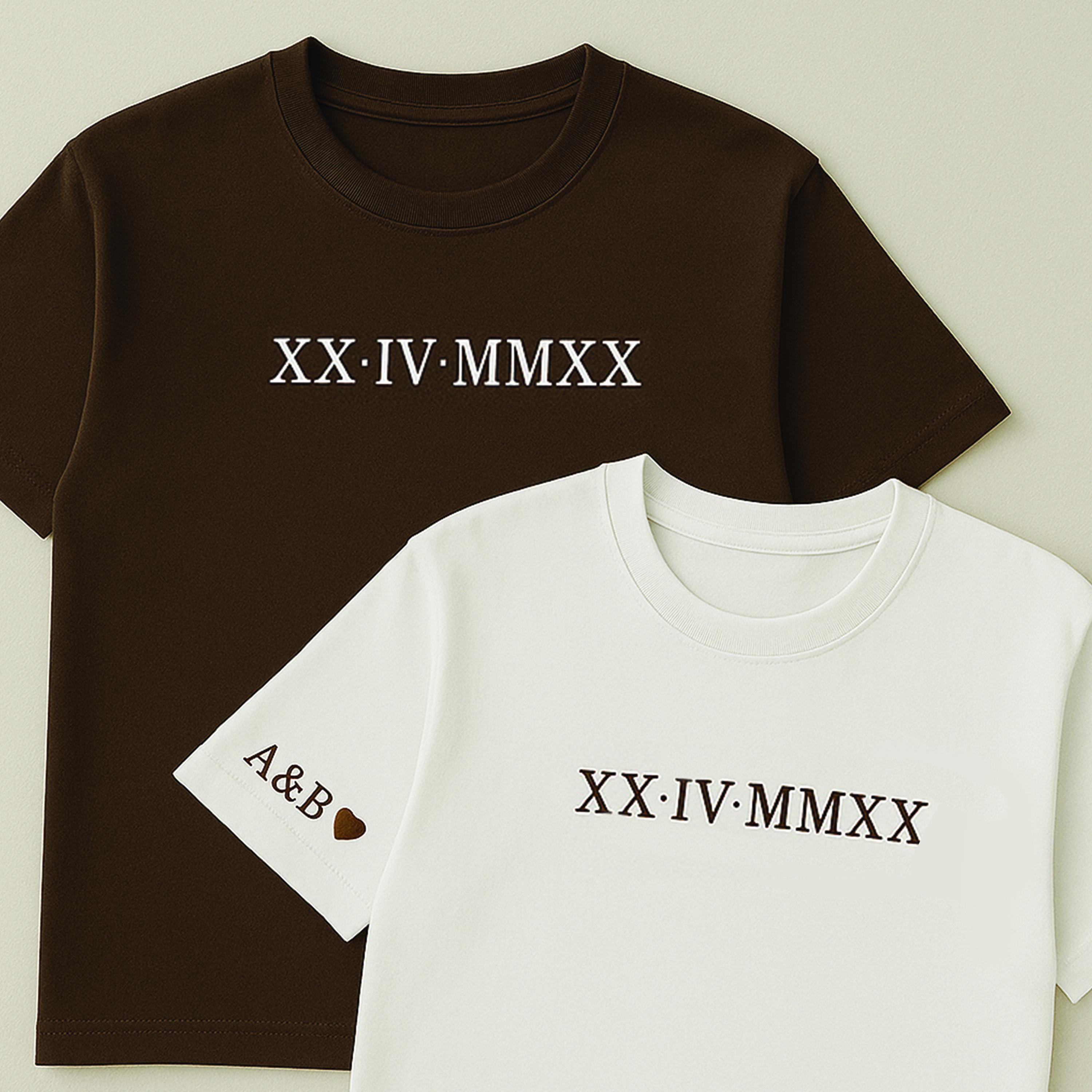 Roman Numeral Embroidered Matching Hoodie, Custom Initials With Heart Sleeve Jumper, Custom Anniversary Date Couple Hoodies, Boyfriend Gift