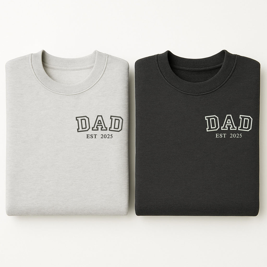 Personalised Embroidered DAD Est Hoodie, Custom DAD Est T Shirt, Custom Gift for New Parents, Matching Couple Gift, MUM Est Year Embroidery