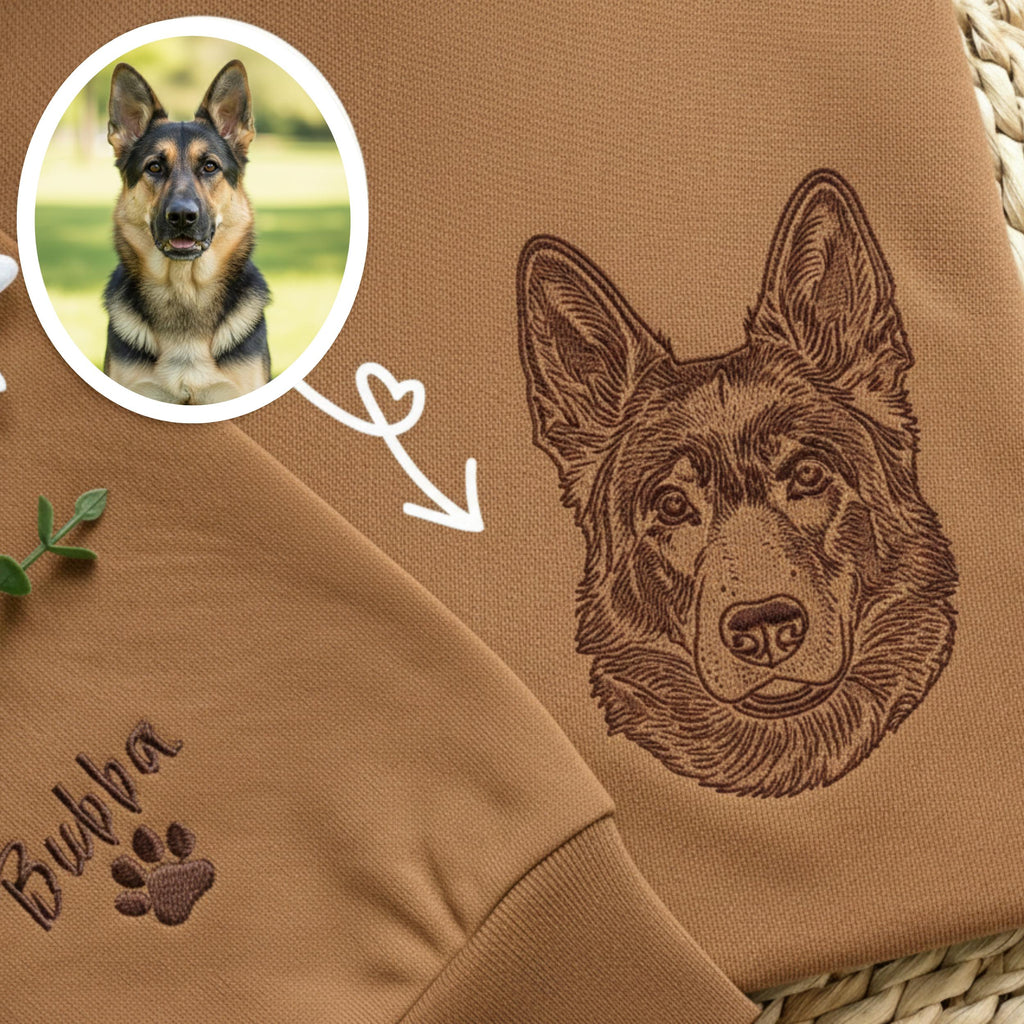 Custom Embroidered Line Art Pet Portrait Crewneck, Dog & Cat Gift 3