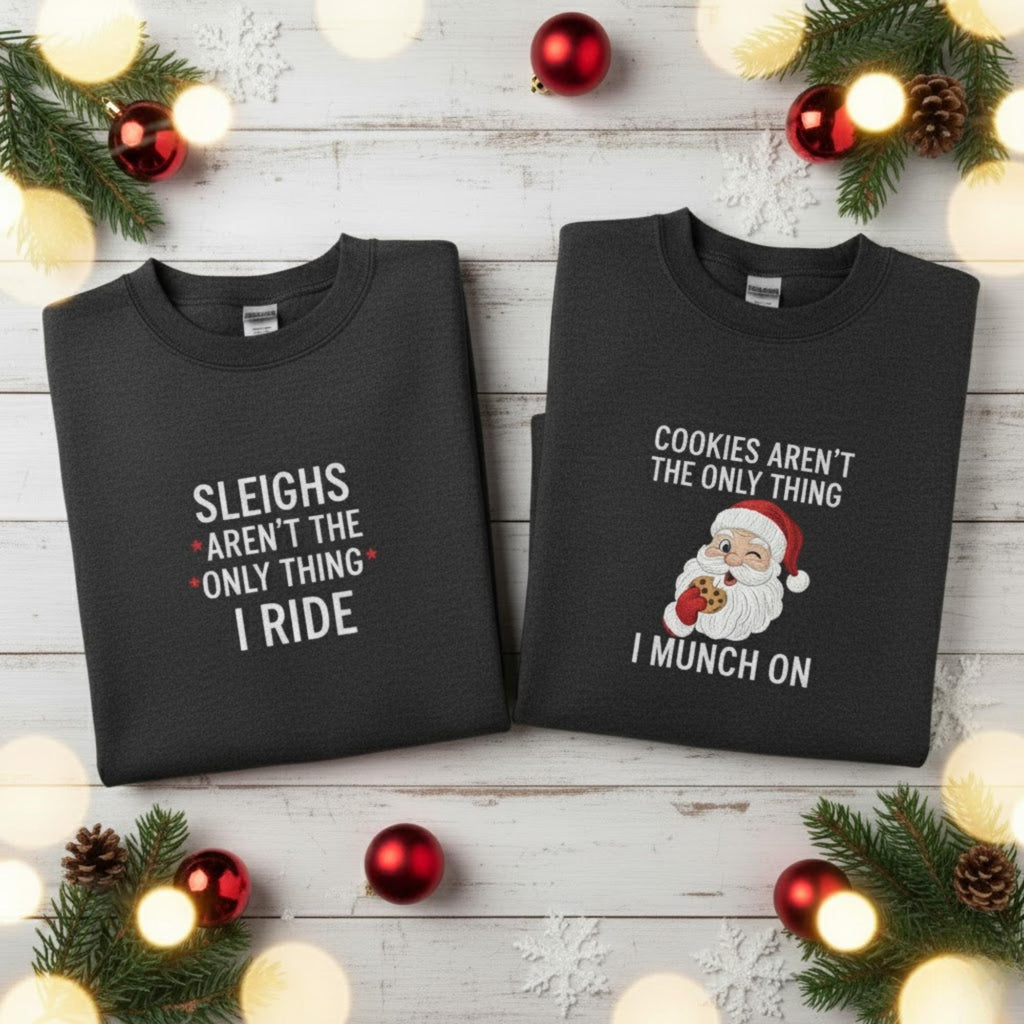 Personalized Embroidered Couples Christmas Sweatshirt Matching Festive Outfit Funny Holiday Gift Cozy His And Hers Sweatshirt