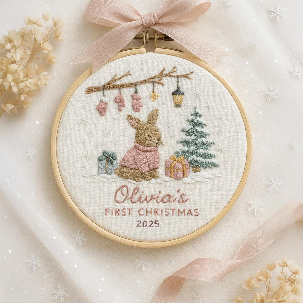 Babys First Christmas Ornament, New Baby Gift, Custom Ornament Keepsake, Personalized Embroidered Ornament for Baby Girls First Christmas 2
