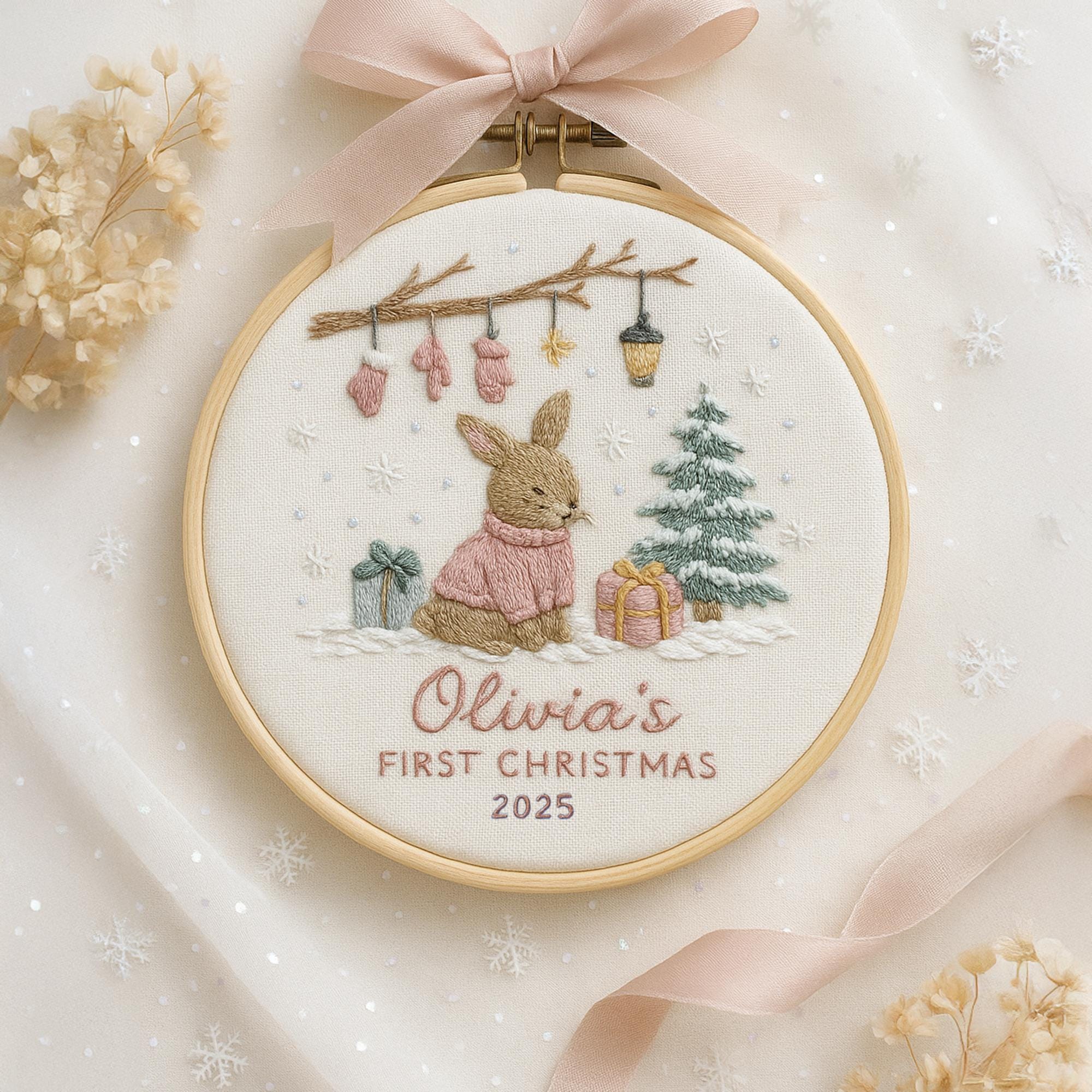 Babys First Christmas Ornament, New Baby Gift, Custom Ornament Keepsake, Personalized Embroidered Ornament for Baby Girls First Christmas 2