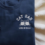 Embroidered Custom Cat Dad T-Shirt, Personalized Cat Lover Gift