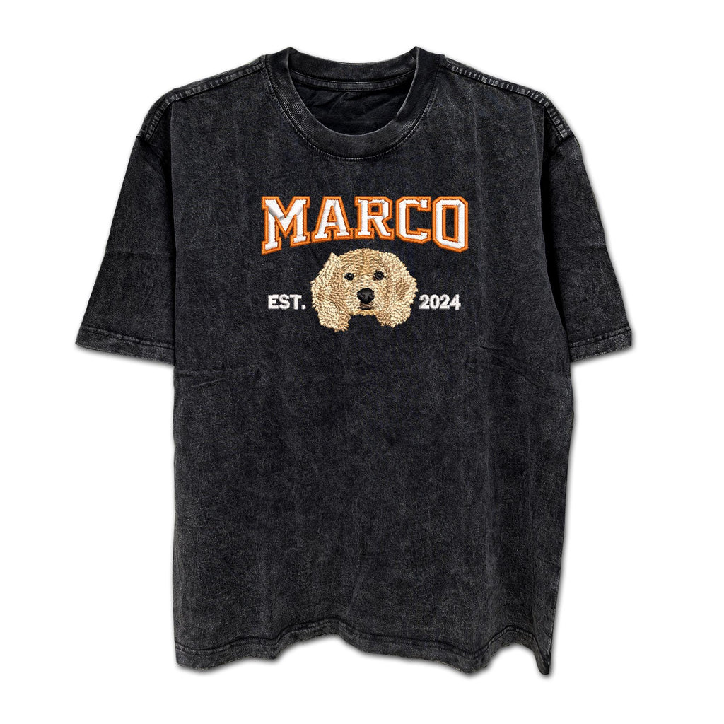 Dog shirt, Custom Dog Face Embroidered Tee From Photo, Pet Lovers Gift, Gift For Mom, High Quality, Mineral Washed Distressed Tee