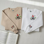 Personalized Embroidered Christmas Couple Sweatshirt Custom Initials And Anniversary Date Matching Mr And Mrs Holiday Gift