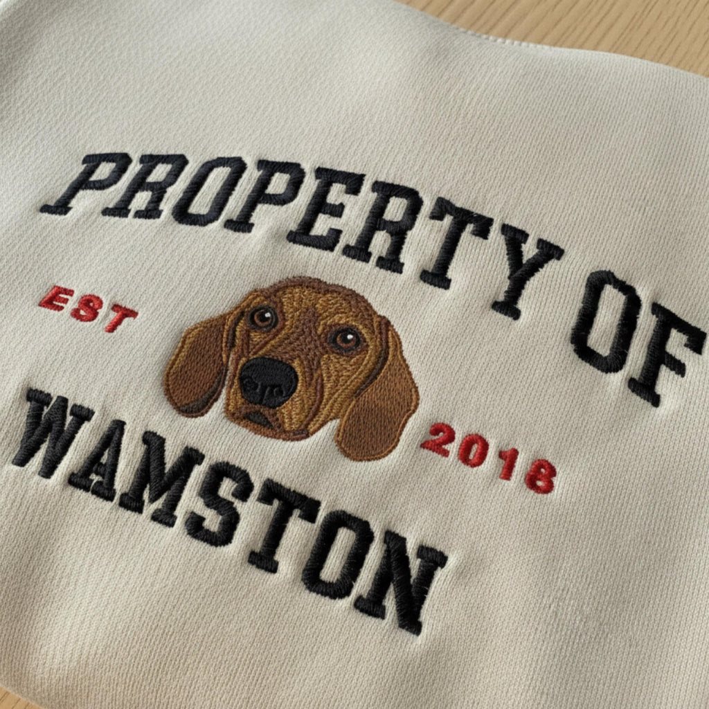 Custom Dog Embroidered Sweatshirt, Vintage Pet Portrait Crewneck