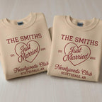 Mr and Mrs Embroidered Sweatshirt Just Married Personalized Honeymoon Matching Couple Gift Newlywed Wedding Date Custom Embroidery