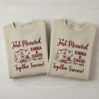 Just Married Cat Lover Embroidered Sweatshirt Custom Wedding Cats Shirt Honeymoon Matching Bride Groom Gift Personalized