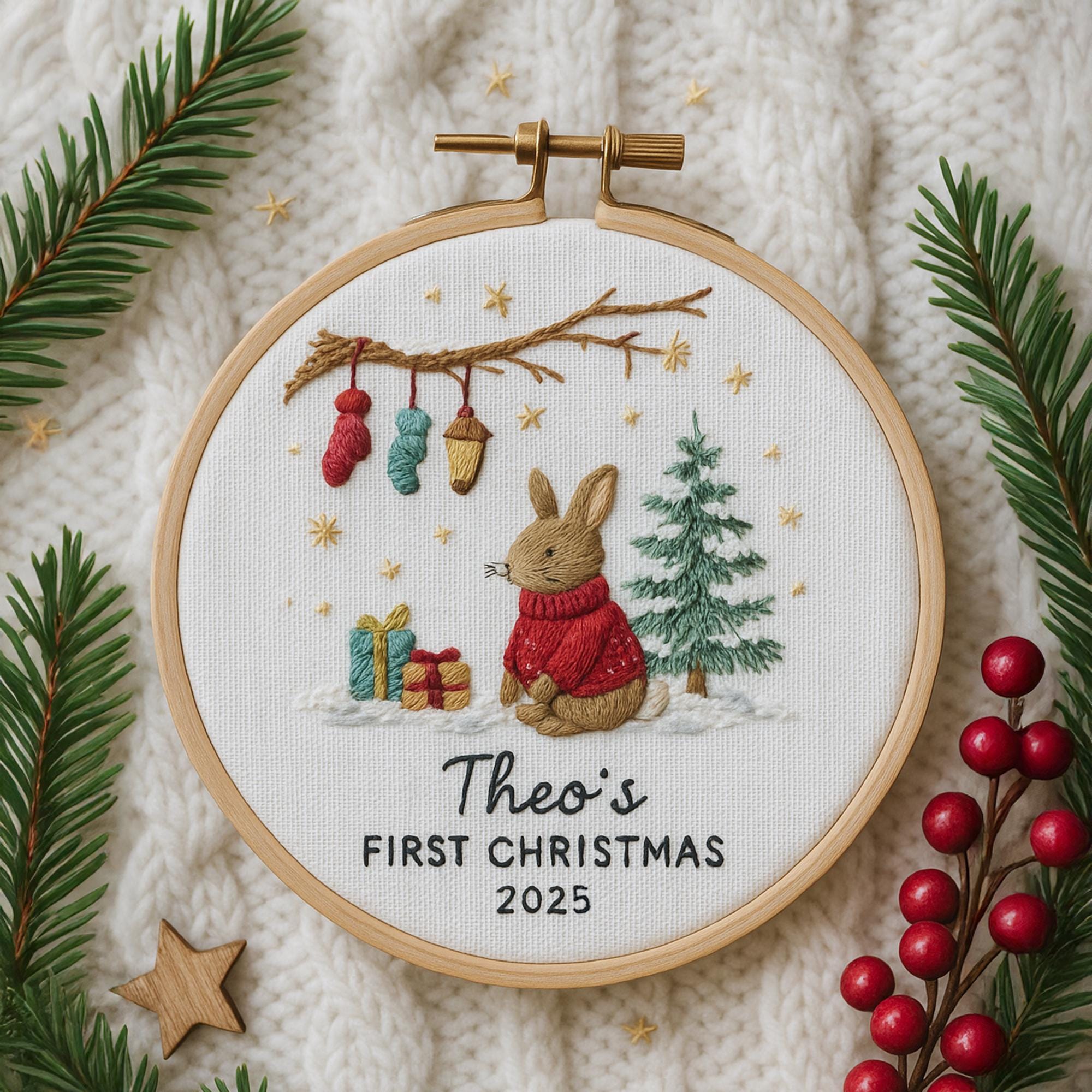 Babys First Christmas Ornament, New Baby Gift, Custom Ornament Keepsake, Personalized Embroidered Ornament for Baby Girls First Christmas 3