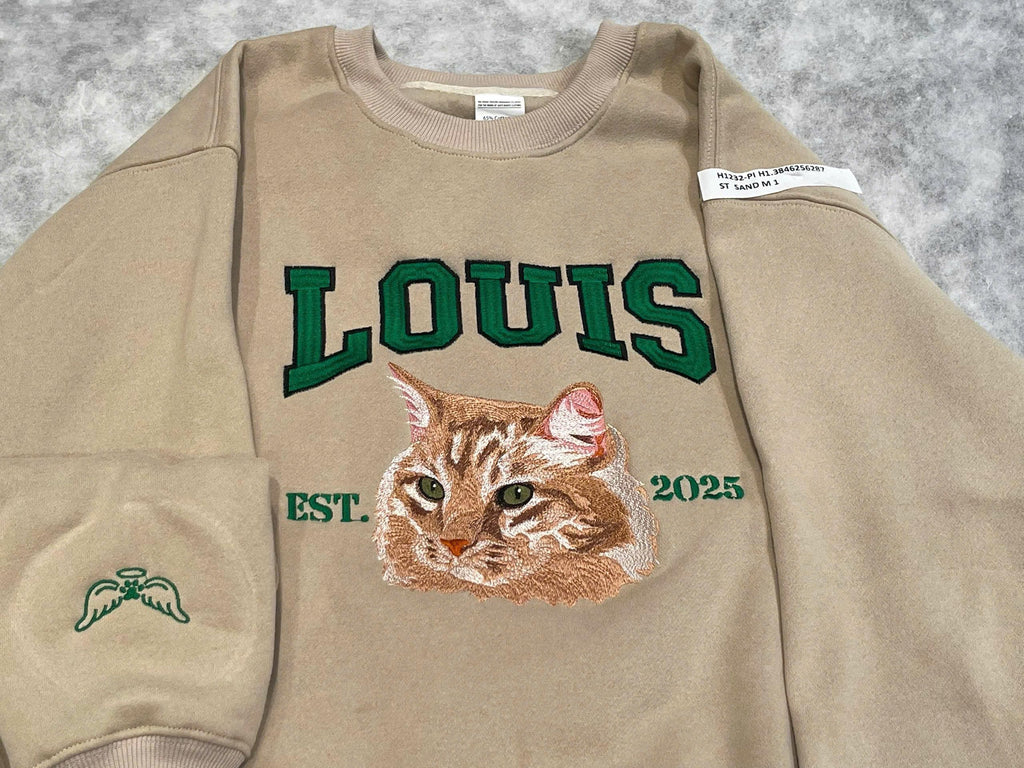 Embroidered Cat Mom Sweatshirt, Custom Cat Est Hoodie, Personalized Cat Lover Gifts, Shirt Pet Portrait Gift, Birthday Gift For Pet Mom
