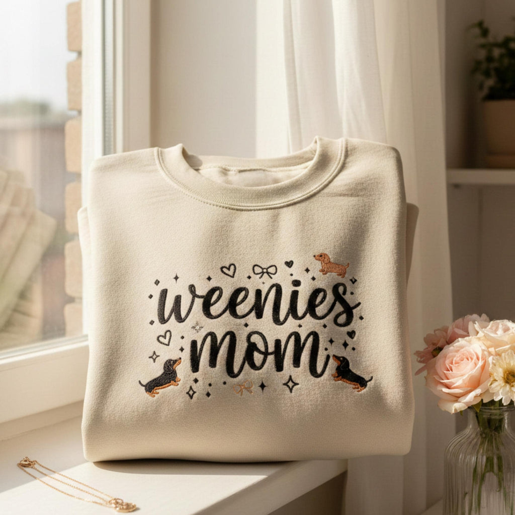 Embroidered Dachshund Mom Sweatshirt, Weenie Dog Crewneck