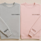 Roman Numeral Embroidered Matching Hoodie, Custom Initials With Heart Sleeve Jumper, Boyfriend Gift, Custom Anniversary Date Couple Hoodies
