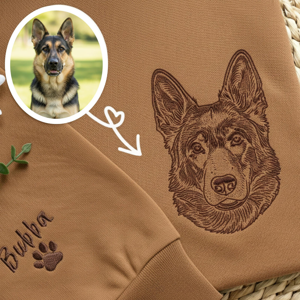 Embroidered Pet Portrait Sweatshirt, Personalized Dog Mom Gift