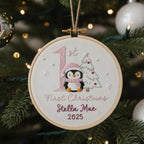 Custom Reindeer Baby's First Christmas Hand Embroidered Ornament, Personalized Unique Gift for New Baby, 2025 Christmas Gift, Holiday Decor 3