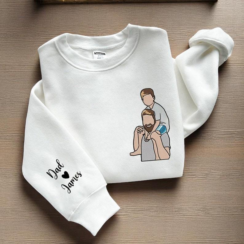 Dad Sweatshirt with Kid Portrait Embroidered,Memorial Shirt for Dad, Father's Day, Custom Dad Portrait, Fathers Day Gifts,Dad Birthday Gifts