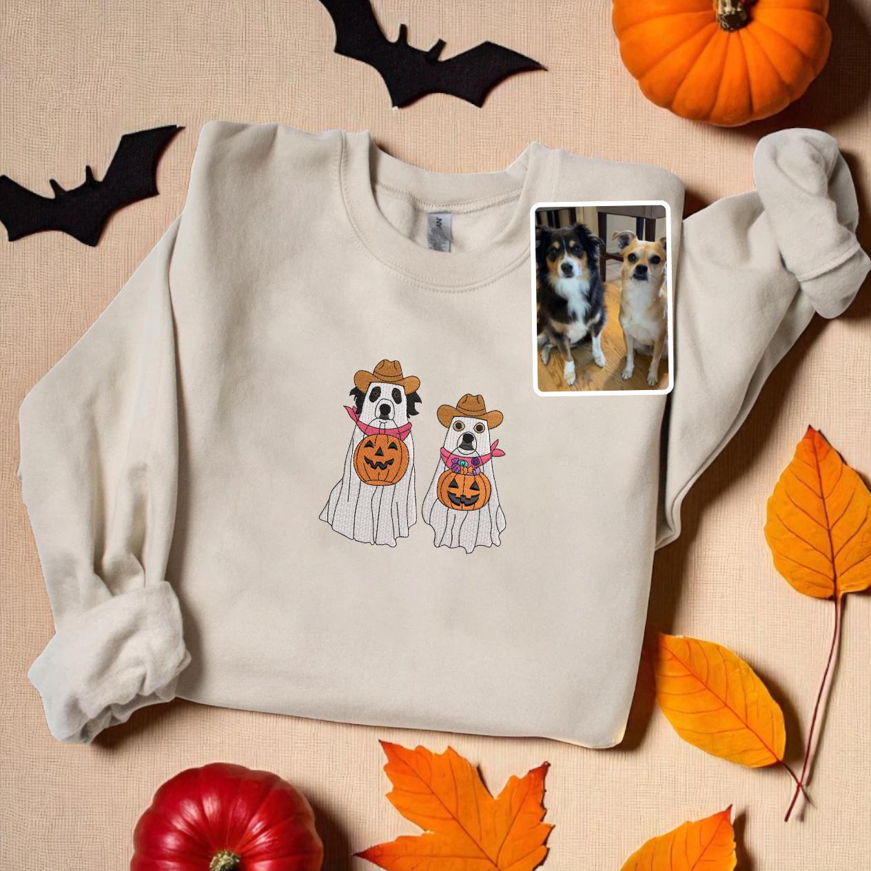 Custom Embroidered Halloween Dog Sweatshirt: Witch Costume, Personalized Pet Portrait