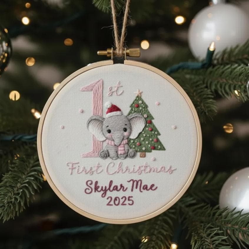 Custom Reindeer Baby's First Christmas Hand Embroidered Ornament, Personalized Unique Gift for New Baby, 2025 Christmas Gift, Holiday Decor 3