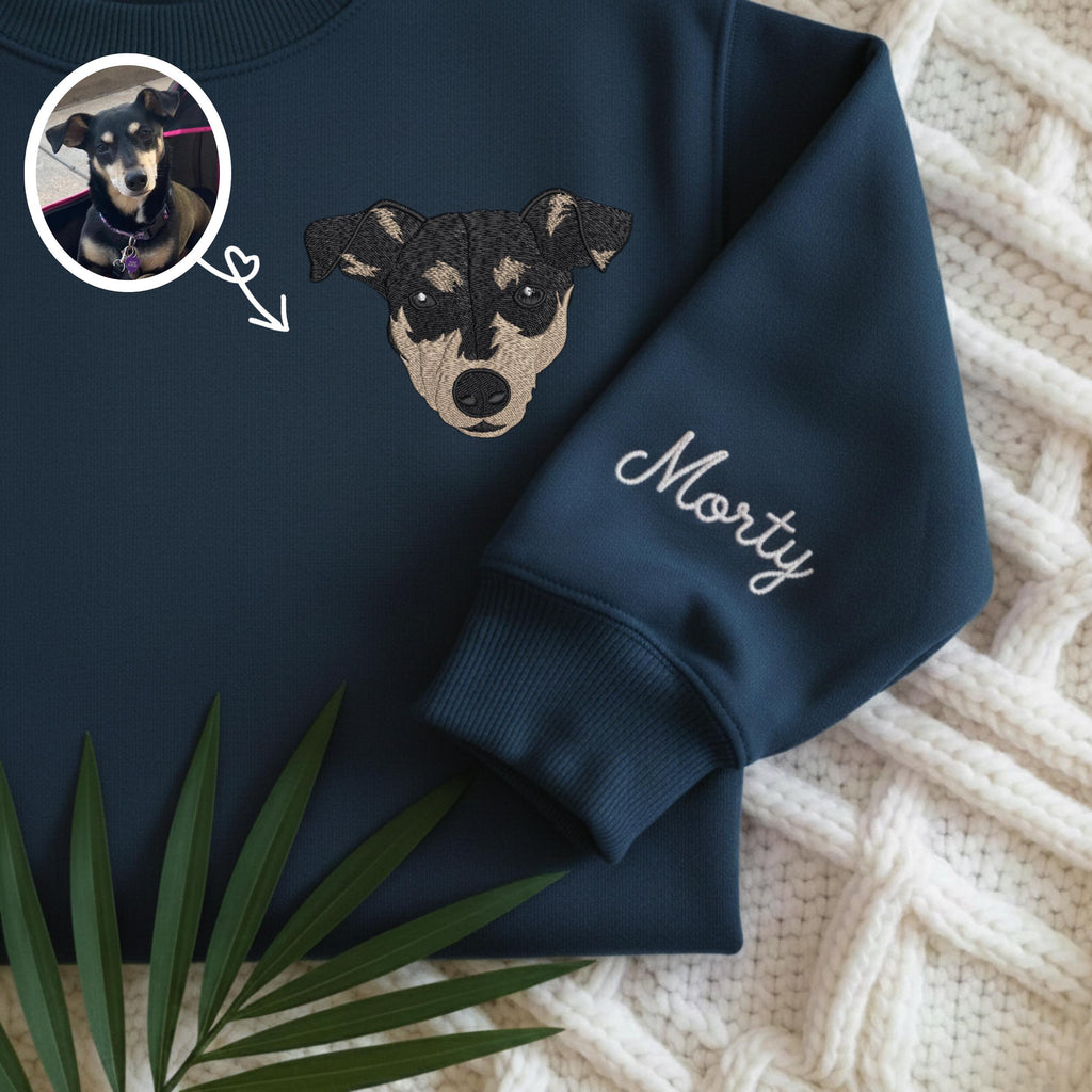 Custom Pet Portrait Embroidered Sweatshirt, Dog Memorial Gift