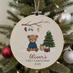 Personalized Baby’s First Christmas Embroidered Ornament, Custom Newborn Keepsake, Baby Girl Ornament, Handmade New Baby Gift