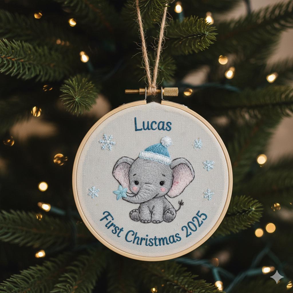 Personalized Baby's First Christmas Train Hand Embroidered Ornament, Handmade Holiday Decor, 2025 Gift for New Baby,Custom Christmas Gift