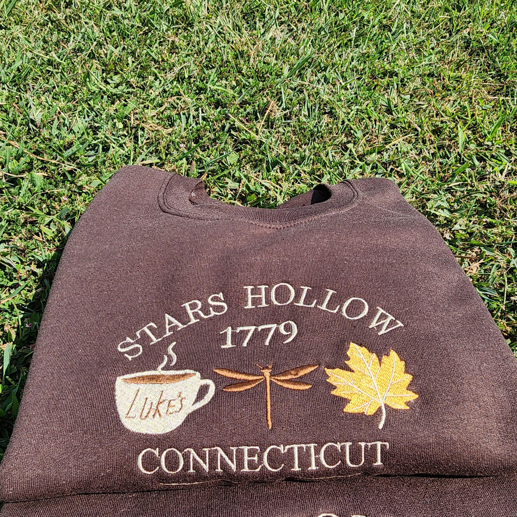 Gilmore Embroidered Sweatshirt, Stars Hollow dragonfly Embroidery, Luke's Coffee Leaves Autumn Sweater For Fans, Cute Christmas Gift For Her