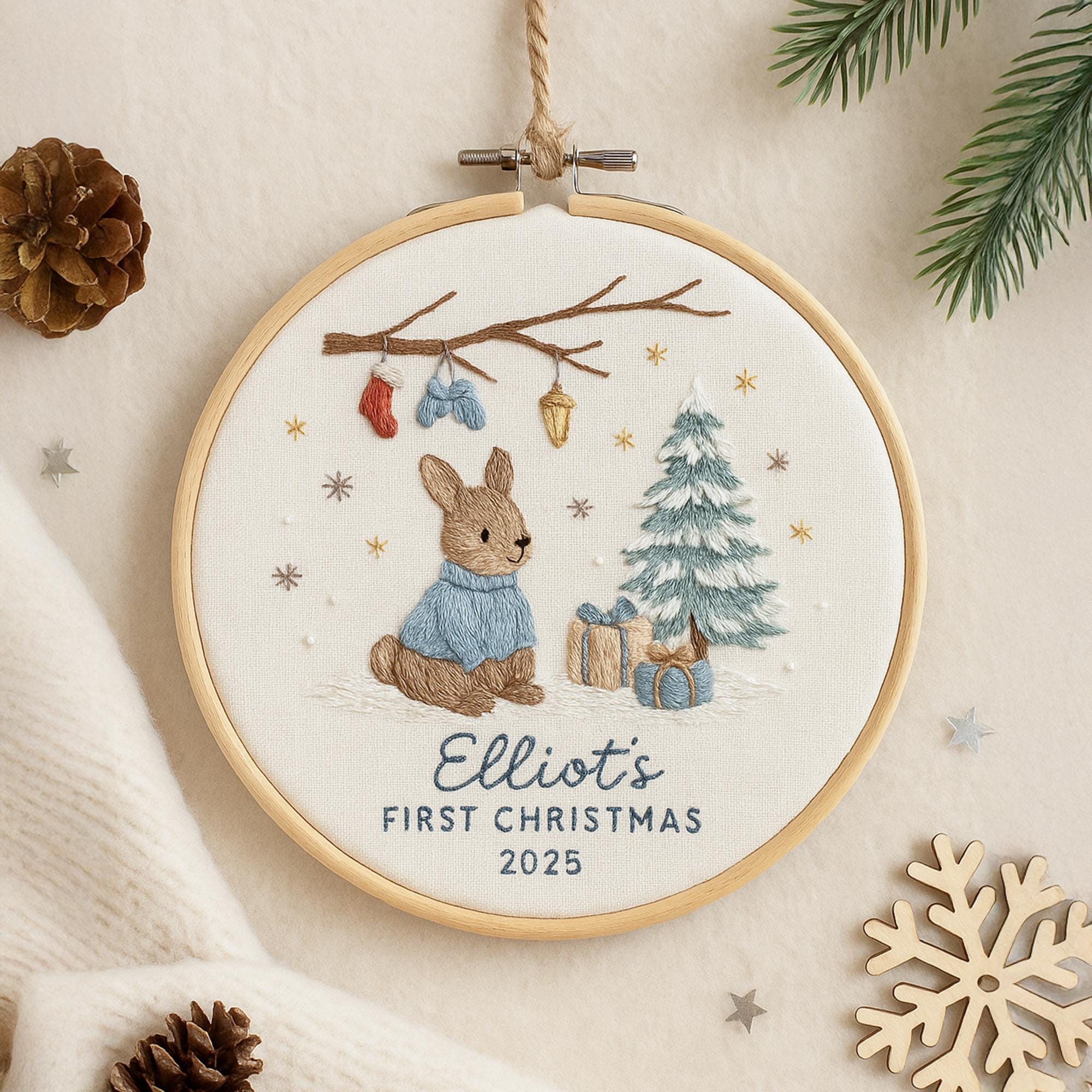 Babys First Christmas Ornament, New Baby Gift, Custom Ornament Keepsake, Personalized Embroidered Ornament for Baby Girls First Christmas 4