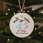 Personalized Baby's First Christmas Hand Embroidered Ornament, Handmade Holiday Decor, Unique Gift for New Baby, Custom Christmas Tree Gift