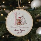 Custom Reindeer Baby's First Christmas Hand Embroidered Ornament, Personalized Unique Gift for New Baby, 2025 Christmas Gift, Holiday Decor