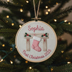 Personalized Baby's First Christmas Hand Embroidered Ornament, Handmade Holiday Decor, Unique Gift for New Baby, Custom Christmas Tree Gift