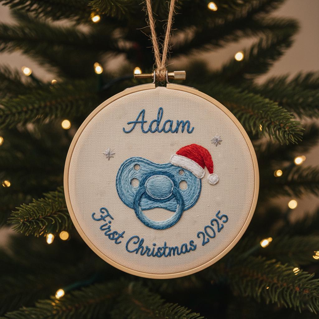 Personalized Baby's First Christmas Train Hand Embroidered Ornament, Handmade Holiday Decor, 2025 Gift for New Baby,Custom Christmas Gift